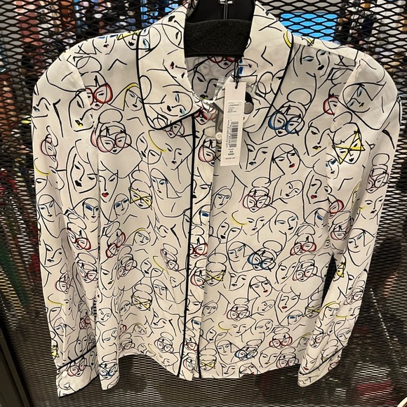 NWT Alice + Olivia Willa Placket Top With Piping Bisous Stacey White XS - Picture 6 of 9